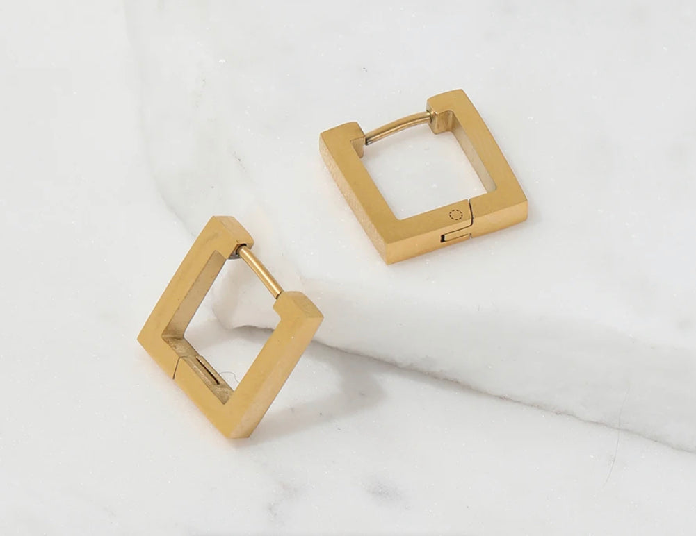 Aura Lux 18K Gold Plated Geometric Square Huggies