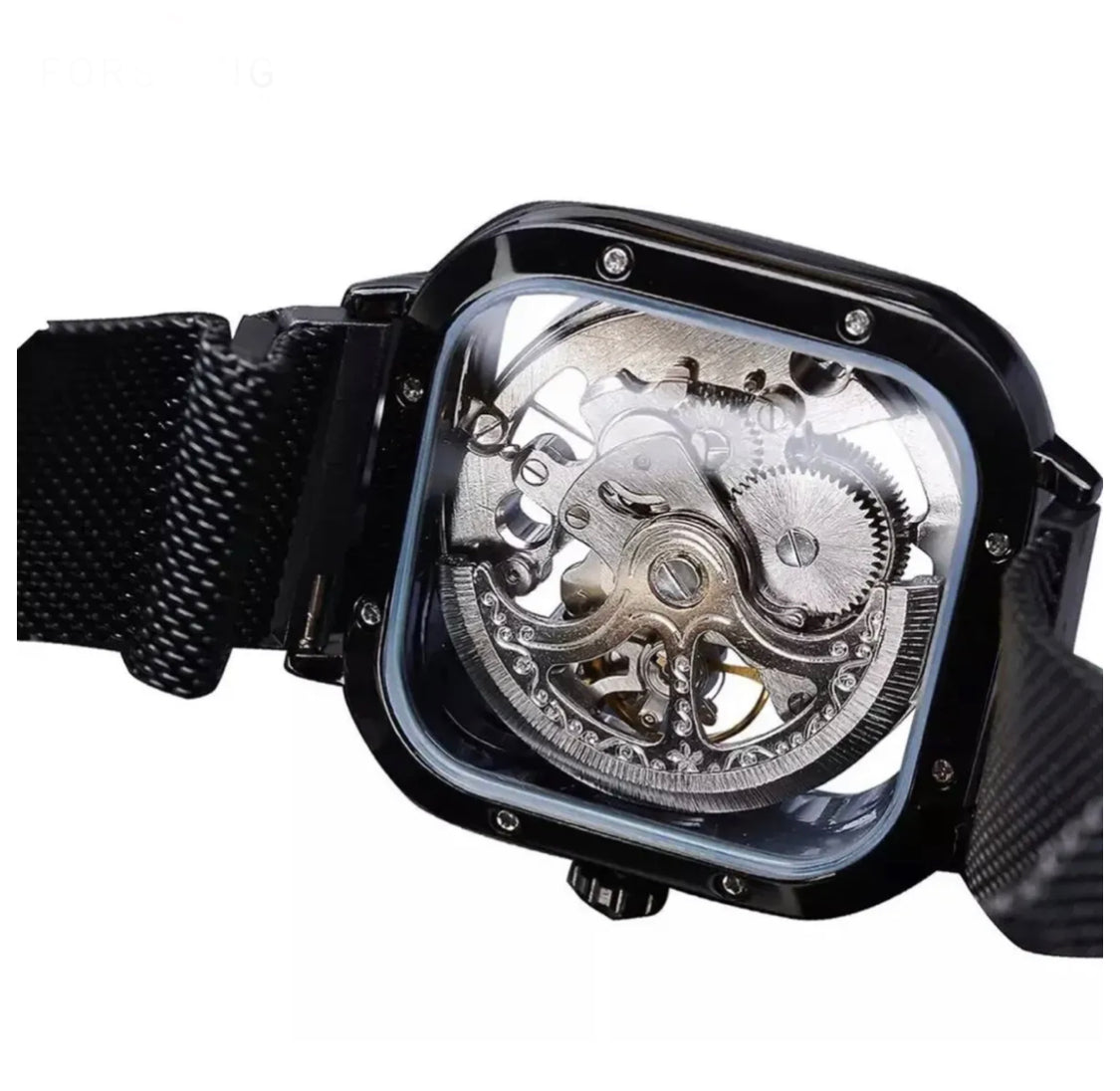 Stylish Men's Black Automatic Mechanical Steampunk Mesh Watch - Ideal Gift Choice