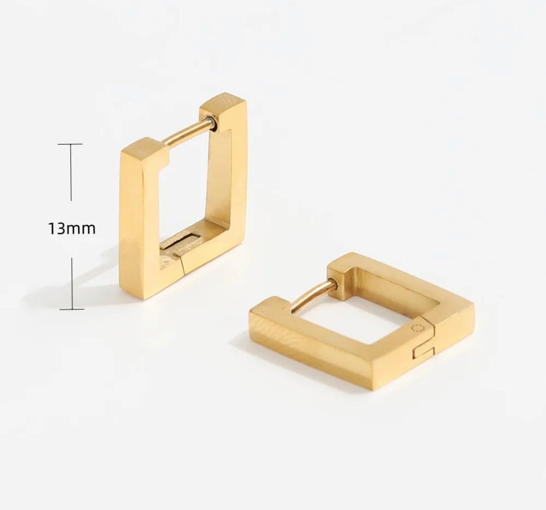 Aura Lux 18K Gold Plated Geometric Square Huggies