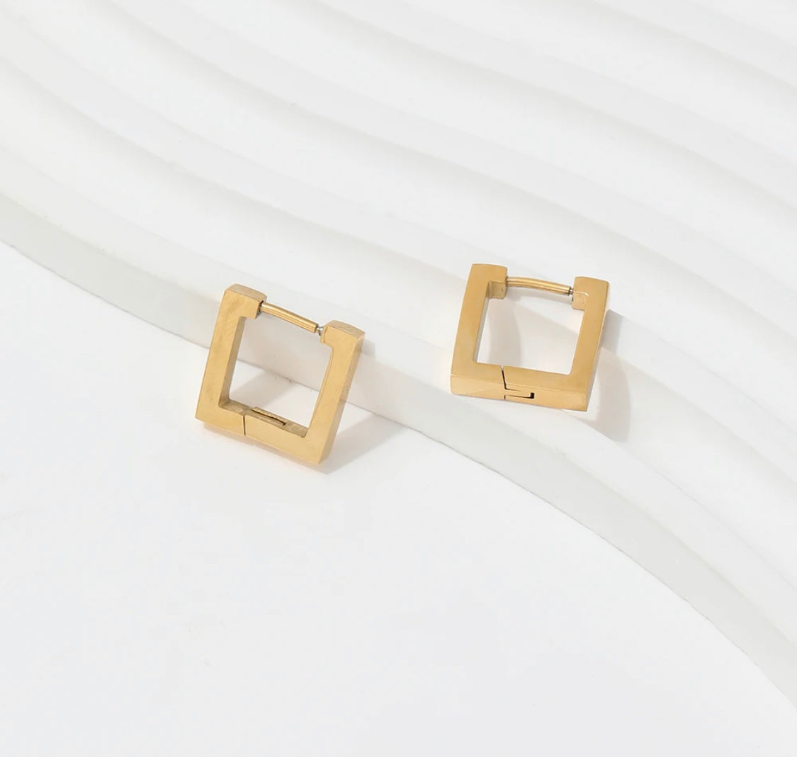 Aura Lux 18K Gold Plated Geometric Square Huggies