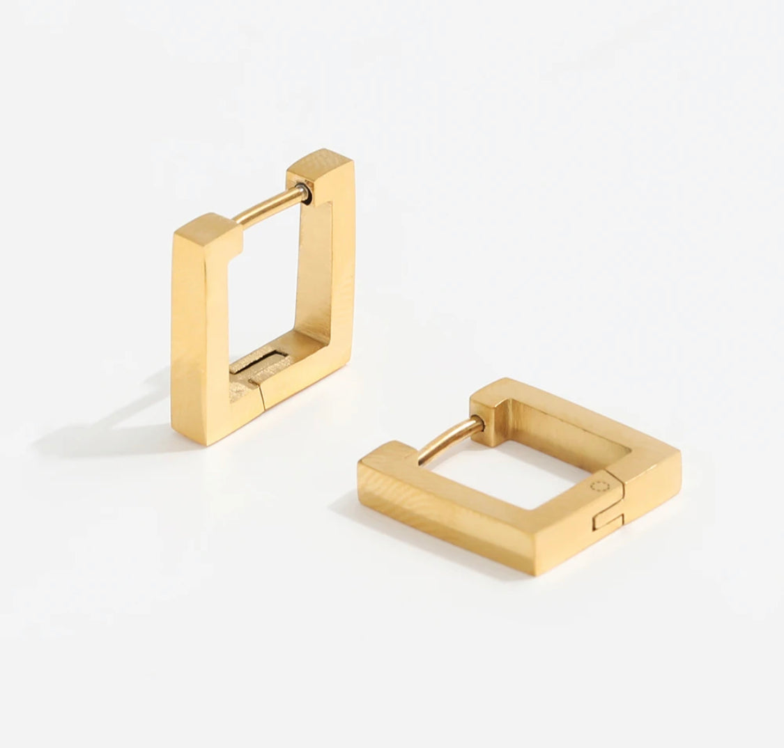 Aura Lux 18K Gold Plated Geometric Square Huggies