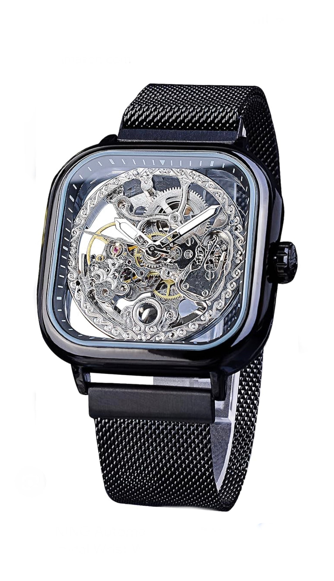 Stylish Men's Black Automatic Mechanical Steampunk Mesh Watch - Ideal Gift Choice