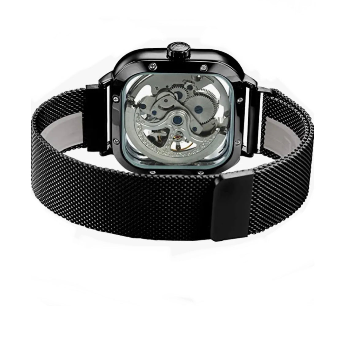 Stylish Men's Black Automatic Mechanical Steampunk Mesh Watch - Ideal Gift Choice