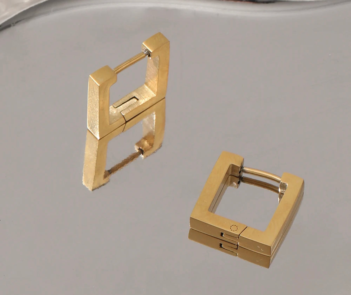 Aura Lux 18K Gold Plated Geometric Square Huggies