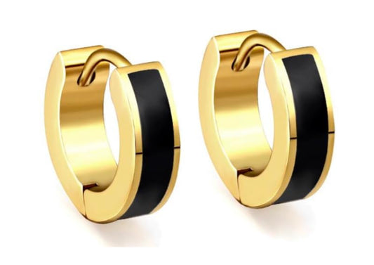 18k Gold Plated Hoop Huggie Black Enamel Earrings 8cm